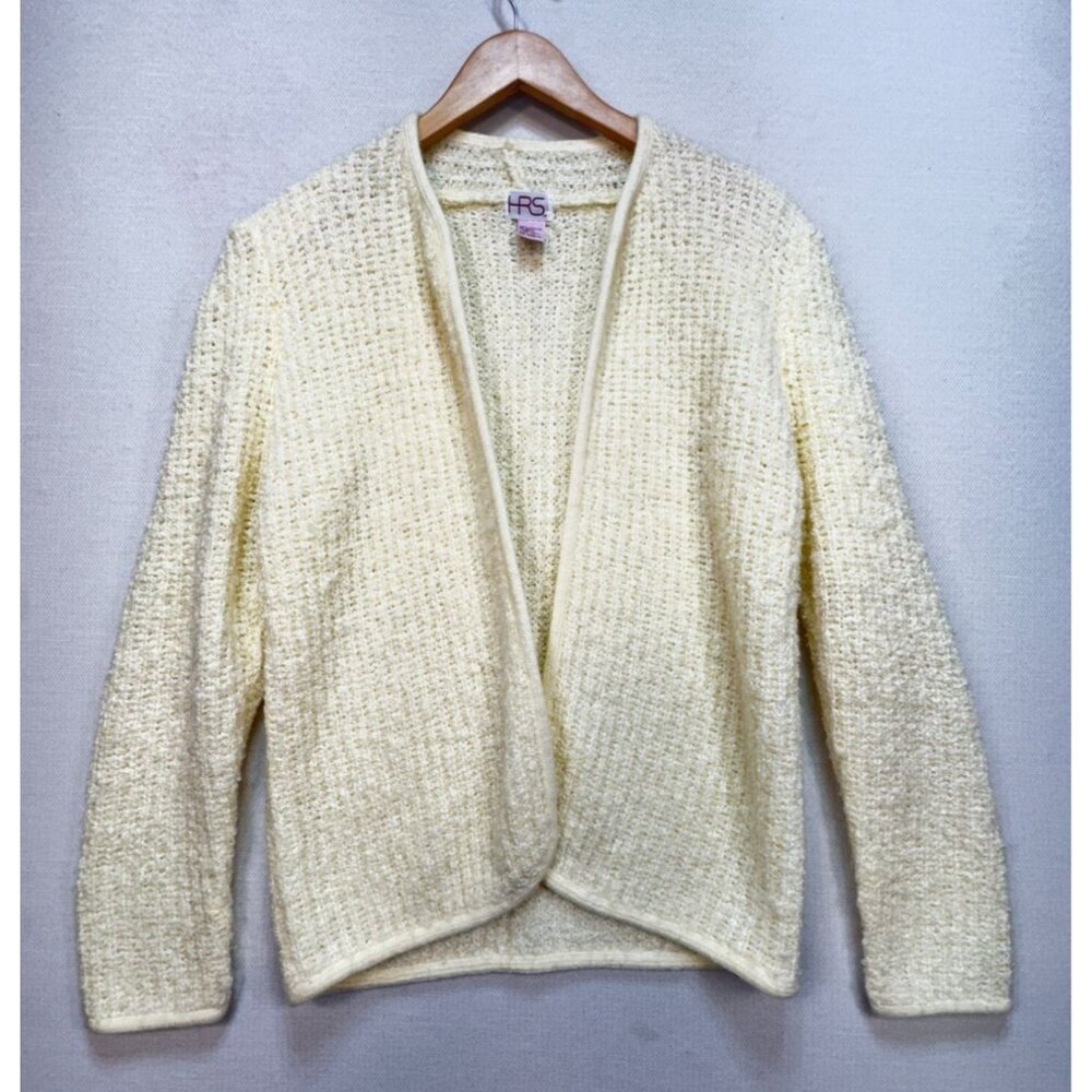 Vintage HRS Women's Open Front Cardigan Acrylic Sweater Knit Soft Size M Ivory